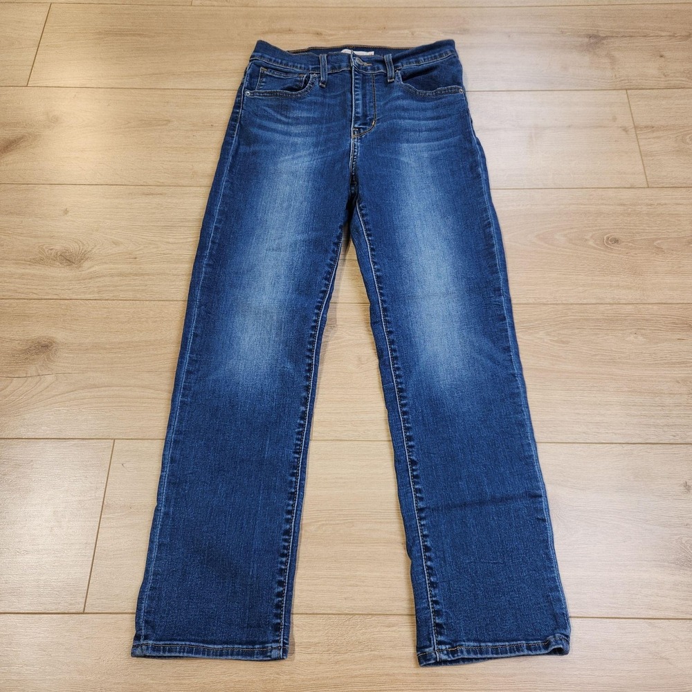 Levis Premium 724 High Rise Straight Jeans Womens 28 Blue Slim Stretch Denim